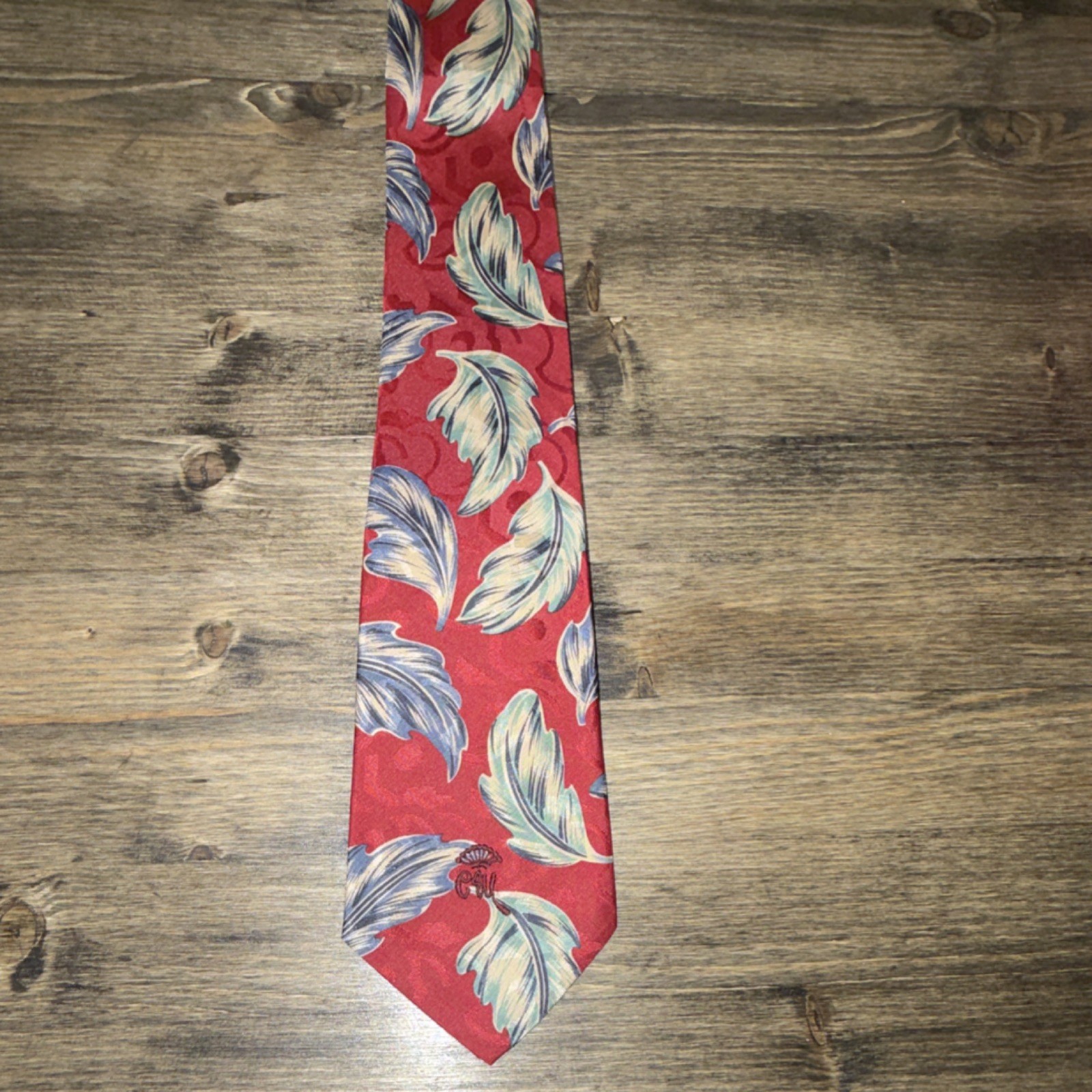 Vintage Countess Wara Silk Men's Tie: Red Blue Green White Jacquard Designer