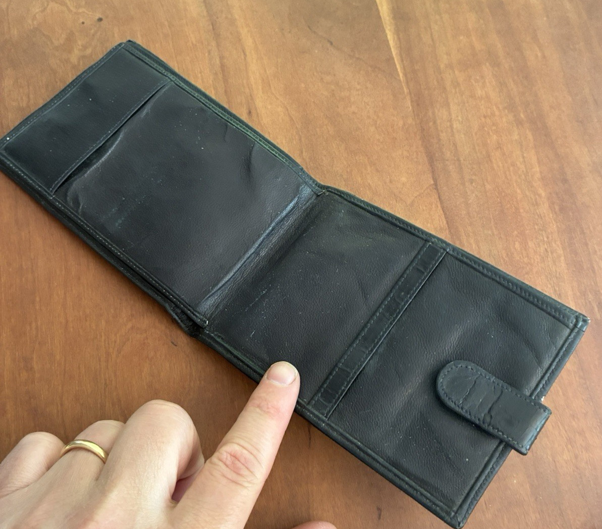Vintage Celine Paris Black Leather Bifold Wallet Croc Embossed Exterior Strap image 4