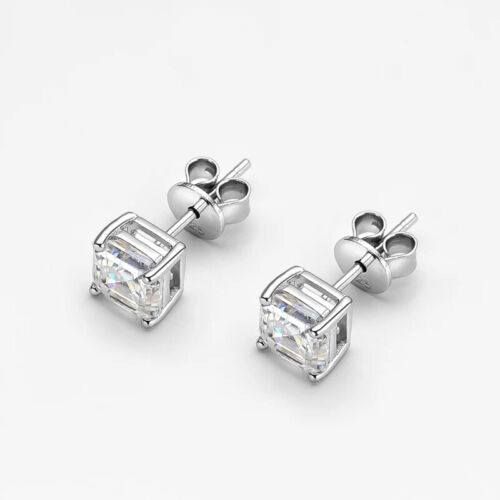 D Color VVS1 Princess Cut Moissanite Stud Earrings S925 Silver White Gold Plated - Picture 4 of 15