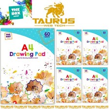 5 x A4 Drawing Pads 300 Sheets Plain Paper Sketching Doodling Colouring 70gsm UK