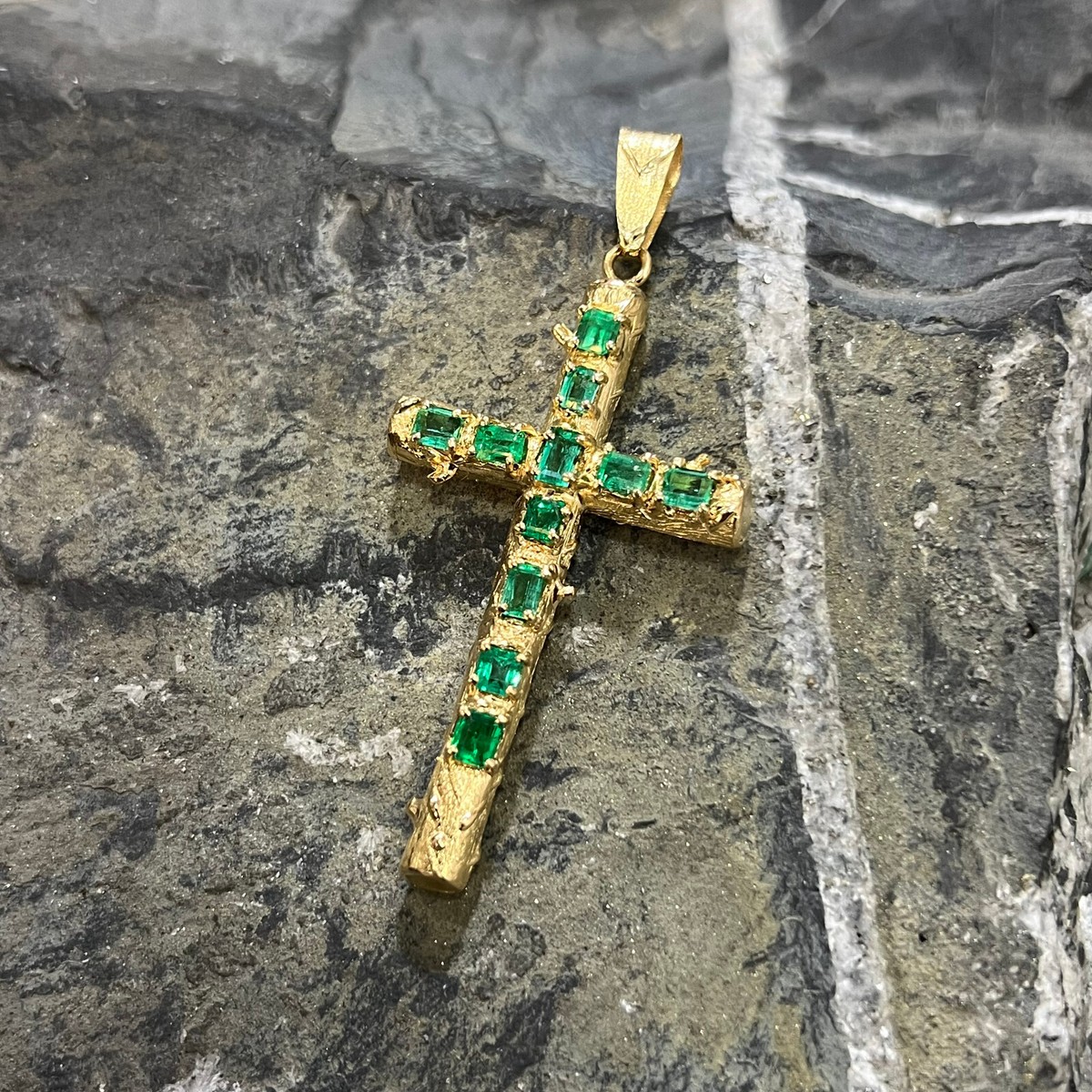 Natural Colombian Emerald Cross Pendant 18k Yellow Gold | eBay