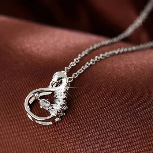 Elegant Design Swan Bestie Pendant Necklace - Silver Color - Picture 1 of 8