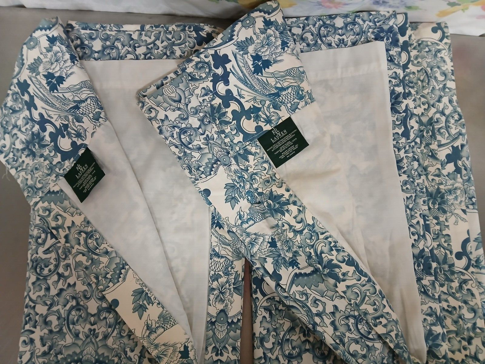 Ralph Lauren Tamarind-Porcelain Rod Pocket Drapes-Retired-4 Pairs Available