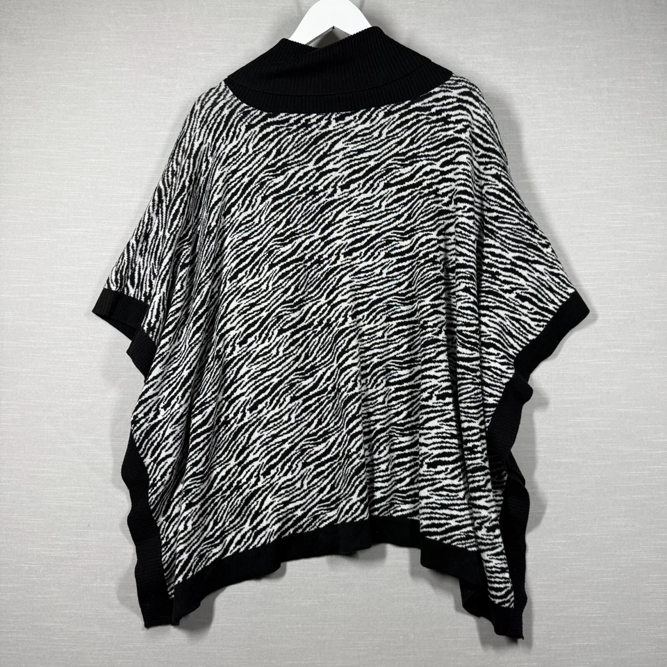 Poncho Chicos Mujer S M Cebra Negro Blanco Fluido Elegante Oficina Animal Capa Neutra Foto 2 de 4