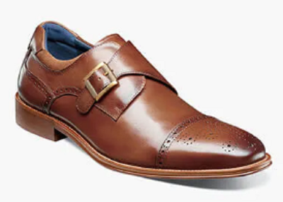 Men's Dress Shoes Cap-Toe Single Monk Strap Cognac Leather Stacy
