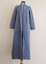 Maria De La Orden Grape Coat Blue 100% Wool Herringbone Mid Length Coat S