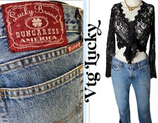 Vintage Lucky Brand Dungarees 90  s Plain Jane Flare Jeans Sz 8 -29 Red Label