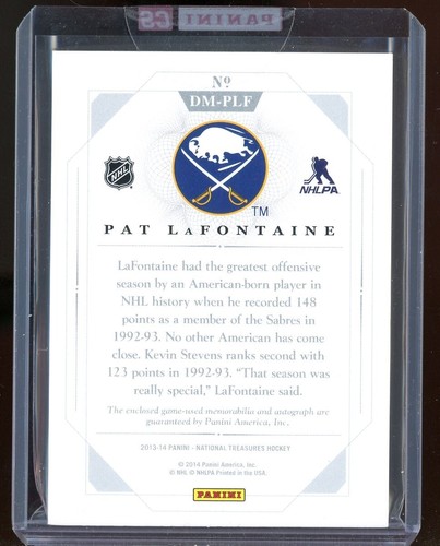 2013-14 Panini National Treasures Doble Memorabilia Autógrafos Pat LaFontaine - Imagen 2 de 2