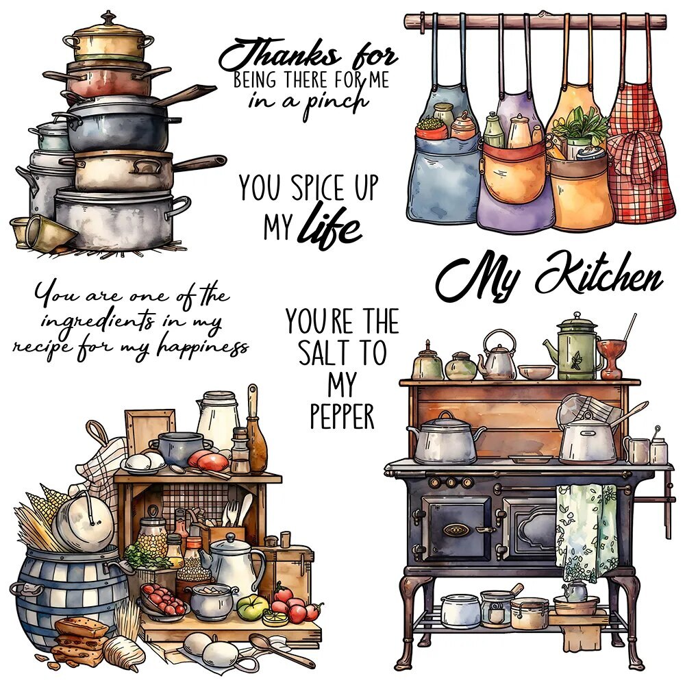Stacked Pots Wood Stove Apron Spice Up Life Metal Dies Clear Stamps