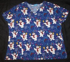 FROSTY THE SNOWMAN Ladies medical SCRUB shirt top Size XL