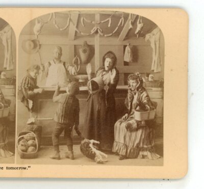 Here's One of Em Mister Cat at Butcher Shop Comic Genre Stereoview
