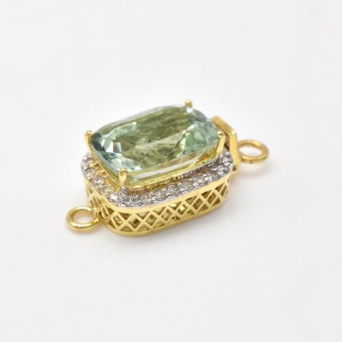 18KT Gold/Natural GREEN BERYL/AQUAMARINE/Diamond/W24MM/L11MM/H9MM/4.45Gr/$3255.0 - Picture 3 of 6