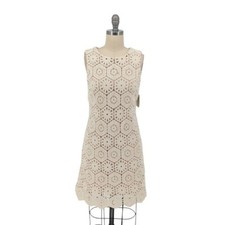 Alice & Olivia Crochet Shift Dress Cream 4 bohemian cottagecore resort