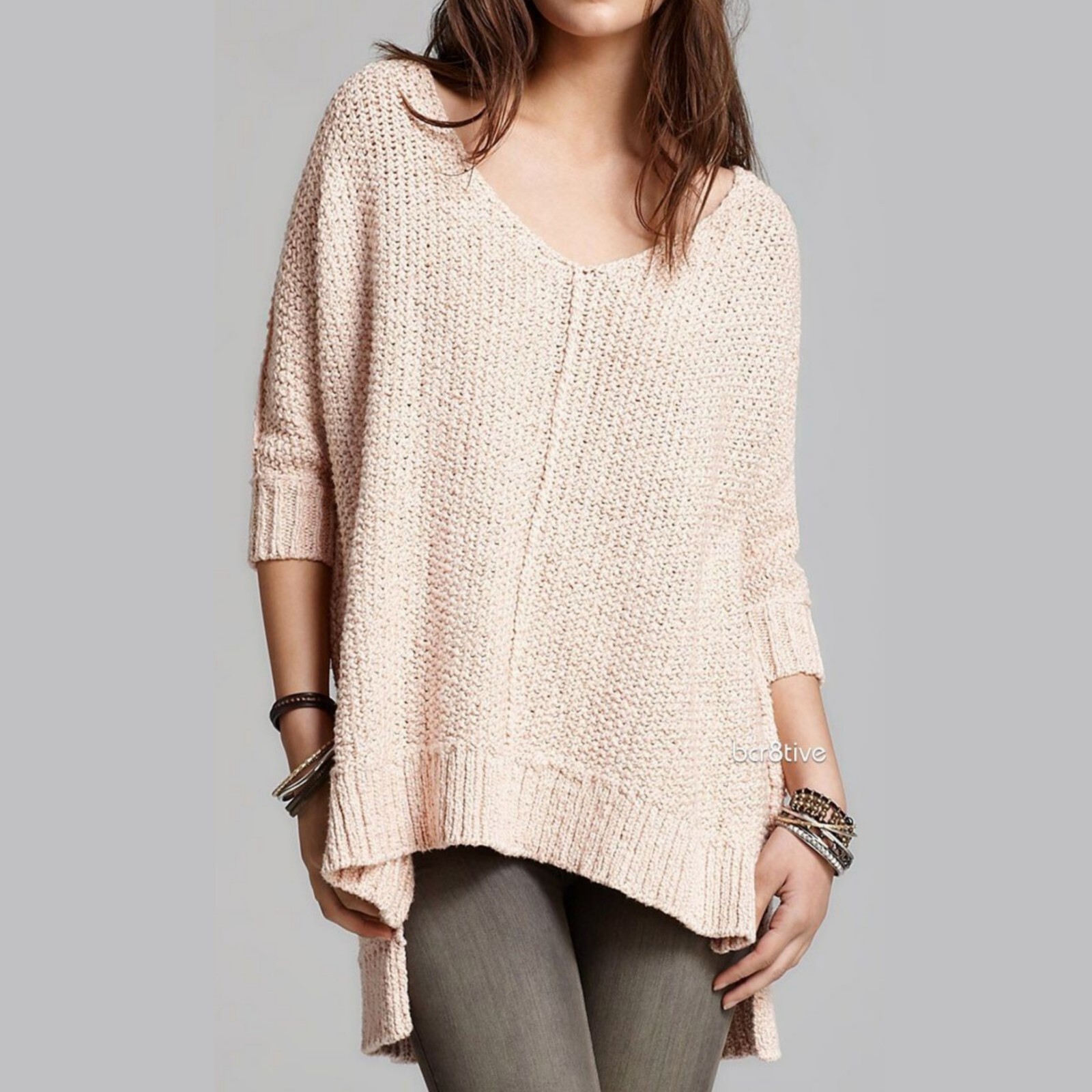 Free People Revolve Cozy Cat Pink V Neck Ribbed Knit Oversized Sweater Size  XS | eBay