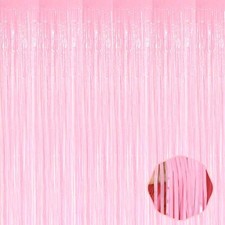 6 Pack Macaron Pink Foil Fringe Curtains 3.28x6.6Ft Wedding Party Backdrop
