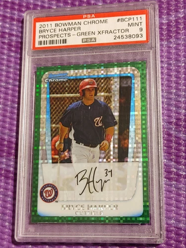 2011 Bowman Chrome Green Xfractor Bryce Harper Rookie RC #BCP111 PSA 9 (81)