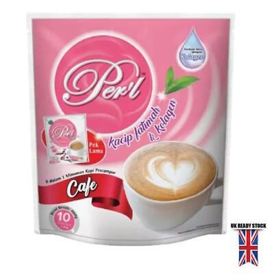 PEARL CAFE Kacip Fatimah & Collagen Instant Kaffee 20g Beutel UK Lager Ali Cafe