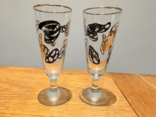 Pair of Vintage Retro Atomic Sputnic Black & Gold Design 1970s wine glasses