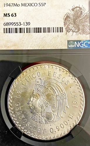 NGC MS-63! 1947 MEXICO 5 PESO