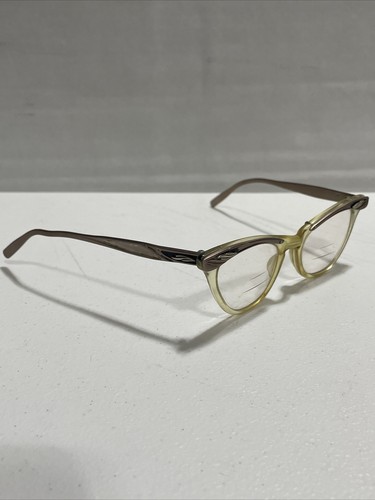 Yellow Rose Gold Combination Cat Eye Eyeglasses Vintage Eyewear Retro Glasses - Picture 4 of 23