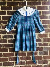 VTG Polly Flinders Size 7 Nautical Plaid Dress Belt White Collar