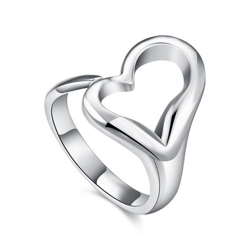 Silver Plated Adjustable Open Love Heart Statement Ring Hollow Thumb Jewellery