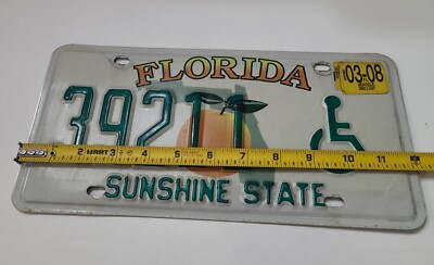Florida Handicap License Plate 39211 Wheelchair Orange Metal 2008