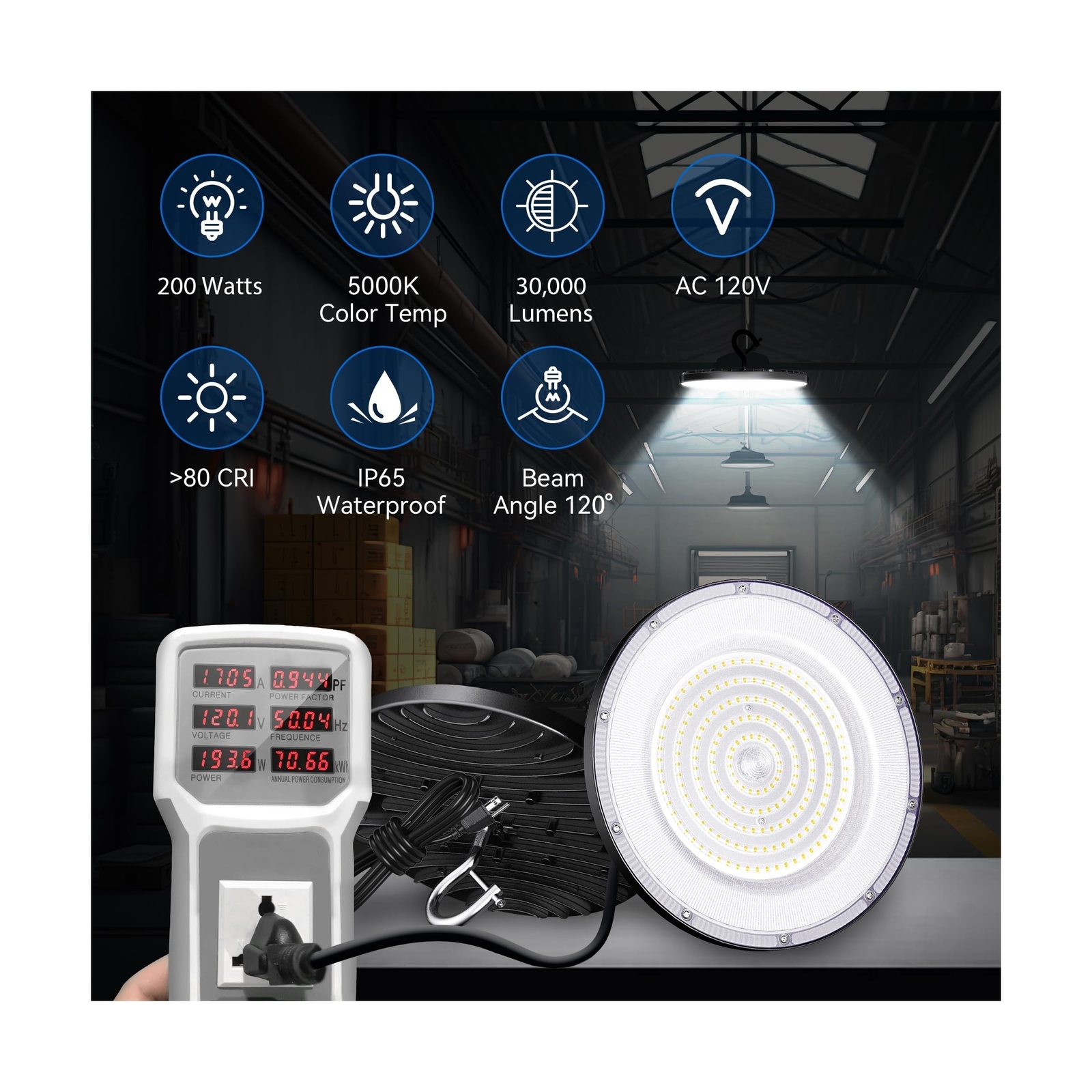 4 Pack LED High Bay Light 200W, 30000lm, 5000K Daylight UFO High Bay LED Shop...