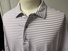 Mens FOOTJOY Polo Golf Shirt size 2XL XXL Performance FJ Purple Stripes EUC