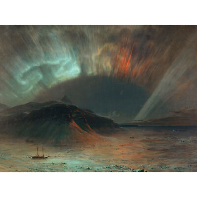 Kirche Aurora Borealis Nordlichter Meereslandschaft Gemälde extra großes Kunst Poster