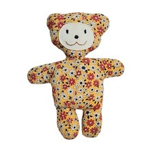 Handmade Teddy Bear Plush Stuffed Animal Yellow Floral 9" Tall Embroidered Vtg