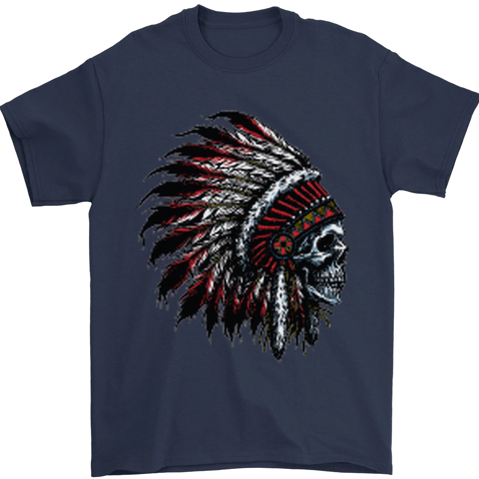 Camiseta Para Hombre De Motocicleta Con Penacho De Calavera India 100% Algodón