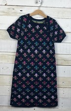 Girls TEA Collection Sz 10 s/s Knit Sweater Dress Navy Blue Floral Flower Print