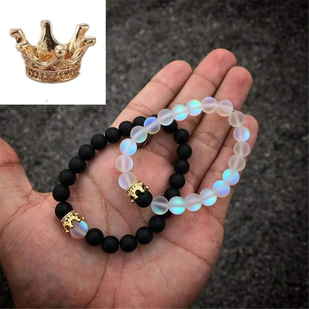 2Pcs King Queen Crown Couple Bracelets His And Her Friendship 8mm