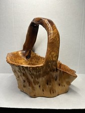 Vintage Hand Carved Bowl Basket Knobby Burl Wood Basket 11" Natural Wood Grain
