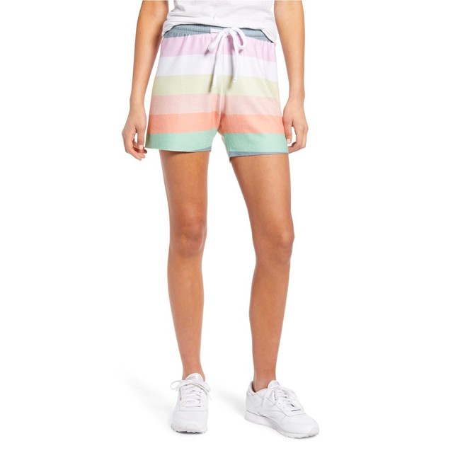 Wildfox Carter Rainbow Stripe Drawstring Jersey Shorts, Pastel Colors