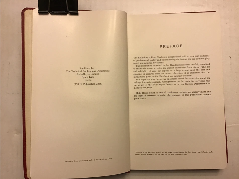 Rolls Royce Silver Shadow Nuevo de Lote Antiguo Manual del Propietario 1966 EE. UU./Canadá 1ª Edición TSD2216 Foto 3 de 4