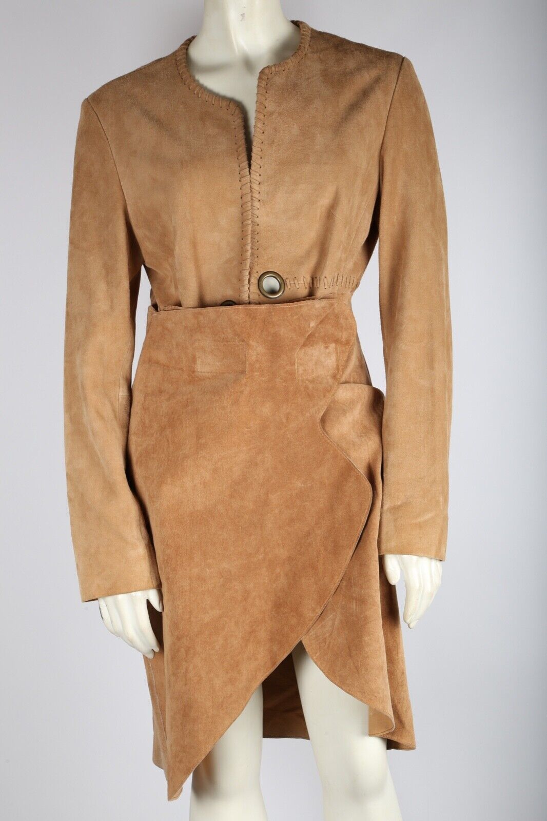 Vintage MICHAEL KORS Beige Suede 2 Piece Leather Skirt Jacket Set ...