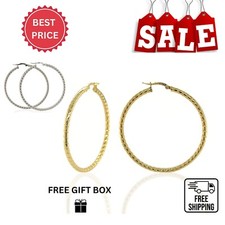 High Quality Italy 925 Sterling Silver Textured Cut Hoop Earrings All Size