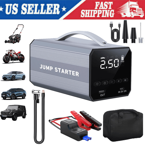 Portable 12V Jump Starter & Air Compressor Power Pack Car Battery Box 3200A