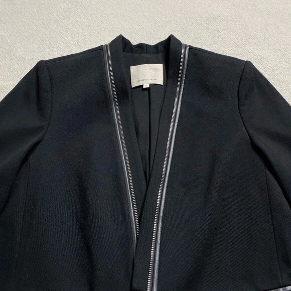 Rebecca Taylor Women Black Zipper & Leather Trim Blazer 6 - Image 4 of 4