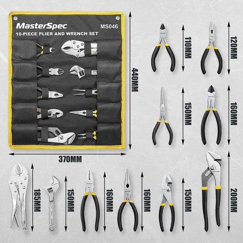 MasterSpec 10Pcs Hand Tool Set Pliers Set w/ Storage Pouch for Home Maintenance - Picture 9 of 12