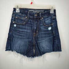 American Eagle Super Hi-Rise Shortie Women Size 2 Dark Wash Stretch Denim Shorts