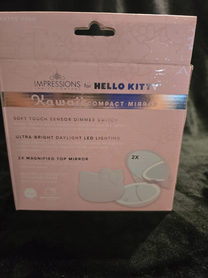 IMPRESIONES Hello Kitty Kawaii Espejo Compacto LED ROSA MATE Grande ¡NUEVO! Foto 2 de 4