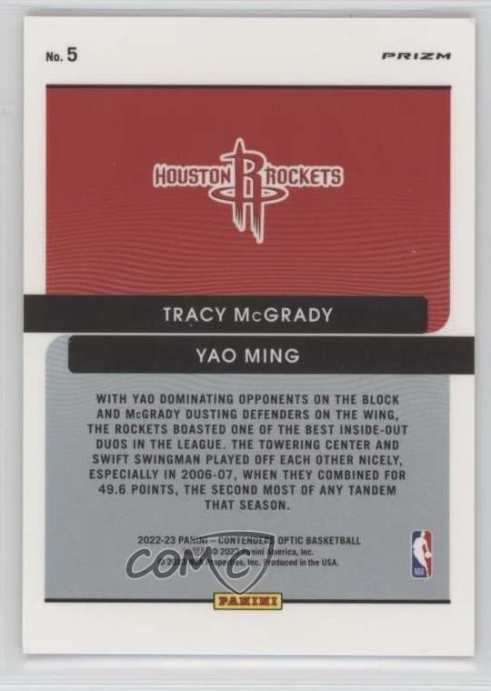 2022 Panini Contenders Optic Red Cracked Ice Prizm Tracy McGrady Yao Ming #5 HOF - Image 2 of 2