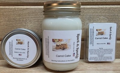 Carrot Cake Soy candle. 16oz Jar, 8oz Tin, 3oz Wax Melt Free Shipping