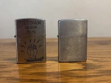 Old Zippo Set of 2 Vietnam War Lighters 1972 1973 Used Collectible