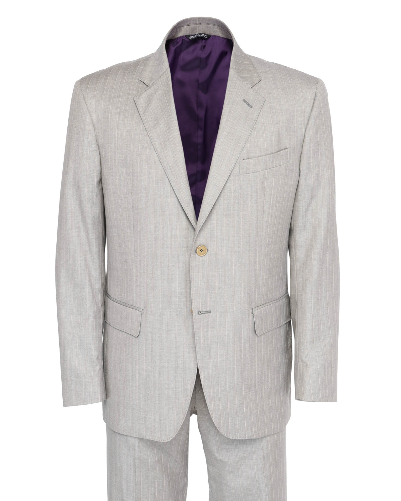 NWT EZZELINO SUIT light grey pinstriped 4 season wool luxury