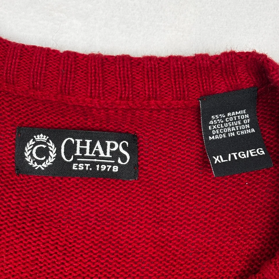 Chaps Light Up Christmas Sweater XL Red Tree Bells Battery Operated Ugly Funny - Image 2 of 4