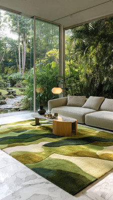 Moss Green Rug Hand-Tufted Green Abstract Wool Area Rug 6x9   Handmade Organic